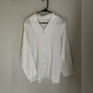 Flax Linen White Long Sleeve Button‎ Down Blouse Top Size Small